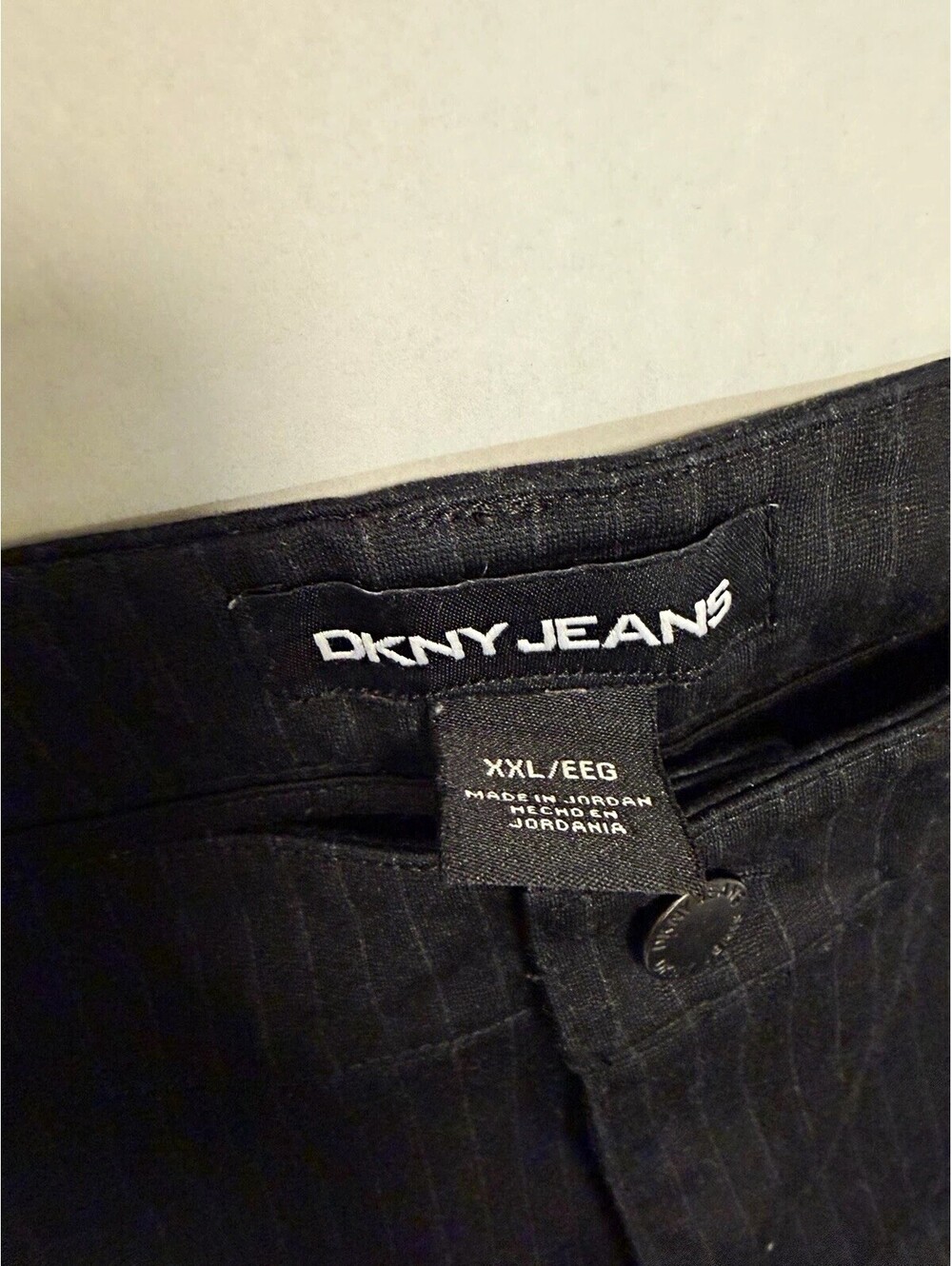 DKNY Jeans Pinstripe Pants Womens XXL Black Straight Leg Stretch Dress Casual